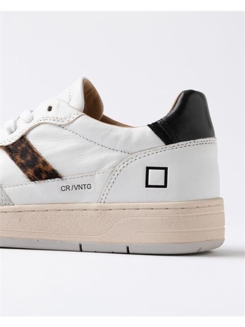 Sneakers bassa in pelle colore bianco e cavallino leopardato DATE | COURT VINTAGE CALFWHITE LEOPARD